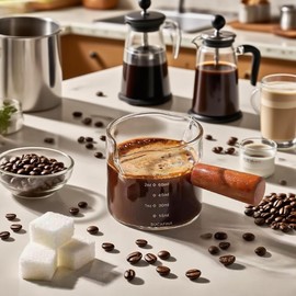 Espresso Shot Glasses with Handle, 75ml/2.5 oz Clear Glass Measuring Cup with Double Spout and Markings, Heat-Resistant Coffee Shot Cups for Espresso Machine, Milk Frothing, and Barista Use