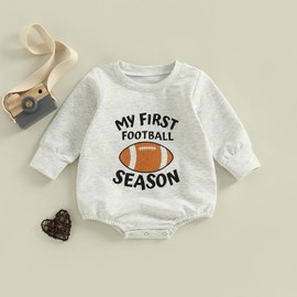 Newborn Baby Boy Girl Football Outfit Crewneck Sweatshirt Romper Game Day Long Sleeve Onesie Bodysuit Fall Winter Clothes (Grey Football,6-12 Months)