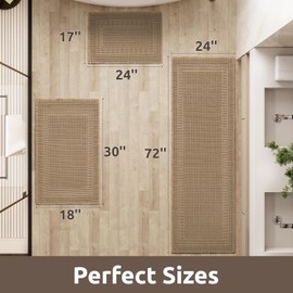 AMOAMI Waffle Bath-Mat, Absorbent Bath Mats for Bathroom Non Slip, Machine Washable Bathroom Rugs with Tassels Ultra Soft Boho Bath Rugs for Floor 18"x30" Beige