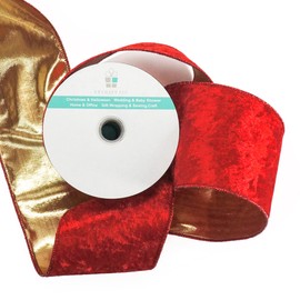 Red Velvet with Gold Metallic Backing Wired Ribbon 4 Inch x 10 Yards for Christmas Tree Topper Home Decoration Wreath Gift Wrapping DIY Craft