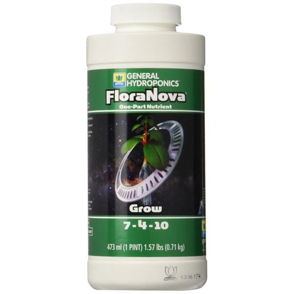 General Hydroponics FloraNova Grow 7-4-10, Robust Strength of Dry Fertilizer But in Rapid Liquid Form, Use for Hydroponics, Soilless Mixtures, Containers & Garden Grown Plants, 1-Pint