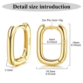 Finrezio Silver Hoop Earrings 925 Sterling Silver Huggie Hoop Earrings for Women 18 Carat Gold-Plated Oval Hoop Earrings U-shaped Geometric Huggie Earrings Hypoallergenic Small Silver Hoop Earrings,