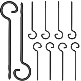 ASZUNE Screw Hooks for Hanging 9in,10Pcs Long Crew-in Hooks,Ceiling Hooks for Christmas Lights and Curtain Hooks,Kitchen Hooks,Plants Hanger Outdoor/Indoor Hooks Black