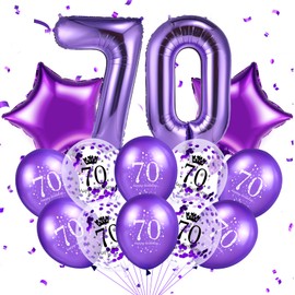 70th Birthday Balloons Decorations 40 Inch Large Number 70 Birthday Balloons Star Balloons Purple Happy 70th Birthday Confetti Latex Balloons for Women Men 70th Birthday Anniversary Party Supplies
