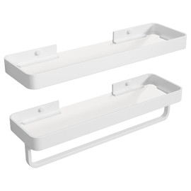 Danpoo 16-Inch White Floating Bathroom Shelves with Towel Bar， Clear Tempered Glass Wall Shelf 2-Pack – Versatile Bathroom Organizer Set