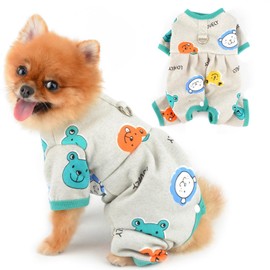 PAIDEFUL Small Dog Fleece Pajamas Pjs Stretchy Soft Doggie Pyjamas with Cute Bear Pet Jumpsuit Puppy Autumn Winter Outfits Warm Chihuahua Clothes Cats Costume D-ring,Gray,XS