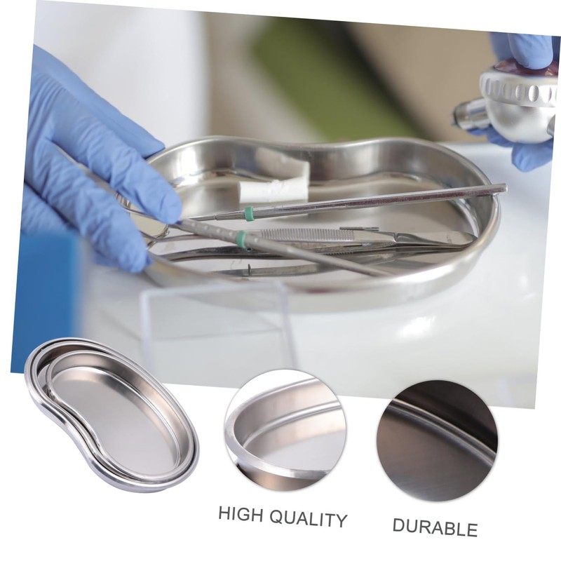 LABRIMP 3Pcs Stainless Steel Medical Kidney Shaped Laboratory Equipment for