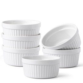 SumitlEyao 8 OZ Ramekins Oven Safe, Ceramic Ramekin Bowls, Creme Brulee Ramekins with Embossed Strips, Stackable Ceramic Dishes Bowls, for Baking, Pudding, Serving Dip, Ice Cream, Dishwasher