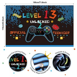 Video Game Birthday Decorations 8 9 10 11 12 13 14th Birthday Decorations for Boys Gaming Theme Photo Props Backdrop Banner Teenager Birthday Decoration (Level 13)