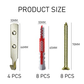 4-Piece Two-Hole Gold Hooks with 8 Expansion Tubes with Screws, Mini Wall Hooks, Hanging Kit, Heavy-Duty Picture Hooks for Offices, Kitchens and Hallways