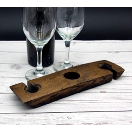 Barrel-Art Barrel Stave Wine Caddy Wine Butler Carries a Bottle and 2 Glasses, Dark Walnut