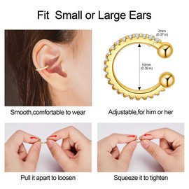 Ear Cuff for Women 14K Gold Plated Cubic Zirconia Sparkling Round Huggie Gold Earrings Non Piercing Earrings Jewelry Gift (Clip On Cartilage)