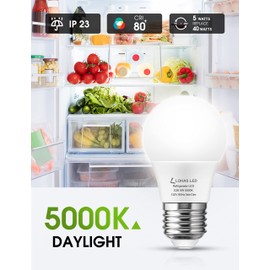 L LOHAS LED Refrigerator Light Bulb, 40W Equivalent 120V A15 Fridge Waterproof Bulbs, 5W E26 Medium Base Daylight White 5000K for Freezer Home Kitchen Lighting, Non-dimmable, 2 Pack