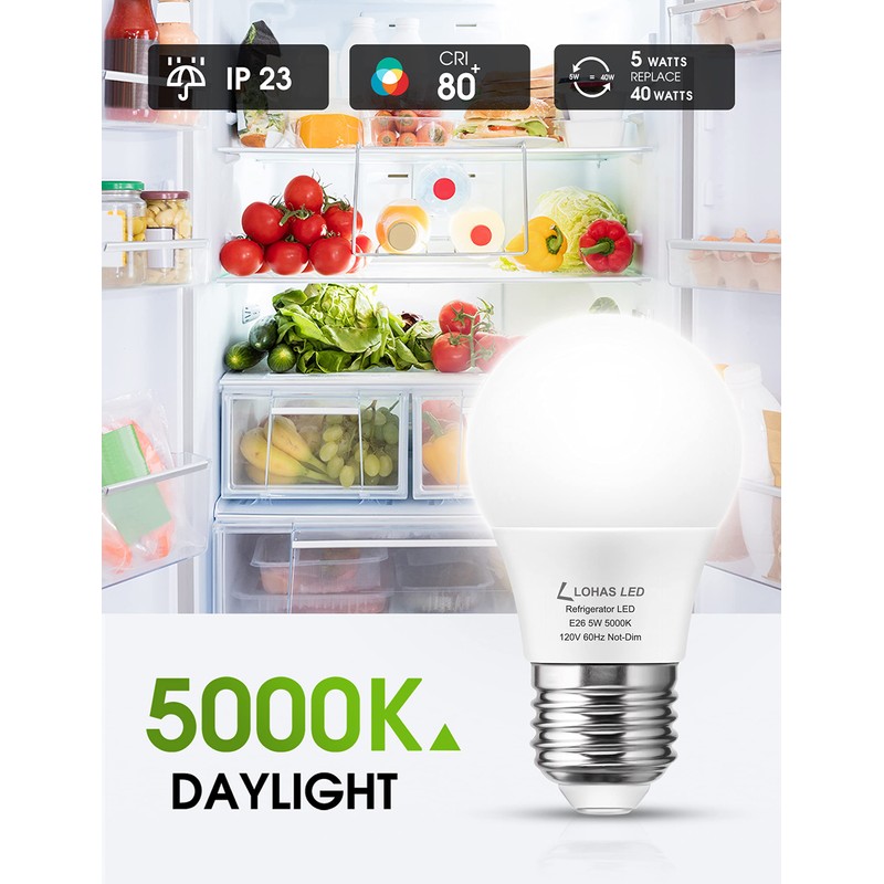 L LOHAS LED Refrigerator Light Bulb, 40W Equivalent 120V A15