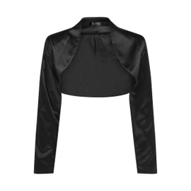 Bolerose Formal Satin Long Sleeve Bolero - Black , size: l