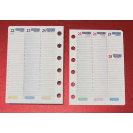 Refill Pack Weekly Calendar Format A7 Pocket 8 x 12 cm for Diary with 6 Rings