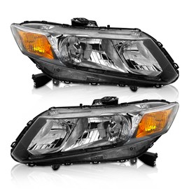 AXLAHA Headlight Assembly for 2012 2013 2014 2015 Honda Civic 4Dr Sedan/2012 2013 Honda Civic 2Dr Coupe Clear Lens Black Housing Amber Reflector (Does NOT Fit Hybrid or Hybrid-L Models)