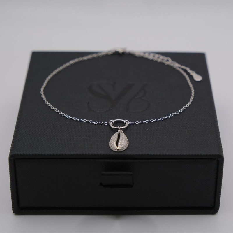 SVB 925 Sterling Silver Anklet Bracelet with Seashell Charm (Rhodium