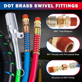 CheeMuii Semi Truck Air Lines Kit with 16" Double Tender Spring Kit 12 FT 3 in 1 ABS Electric Power Line Red & Blue Air Hoses Kit for Semi Truck Trailer Tractor