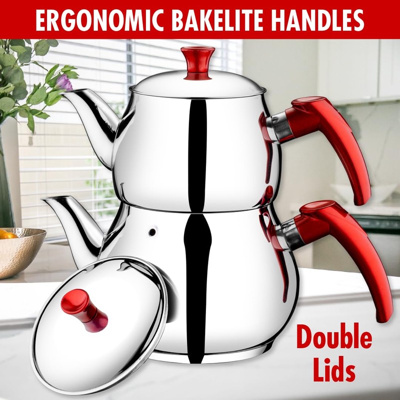 Hakan Stainless Steel Double Bondy Tea Pot Set with Self