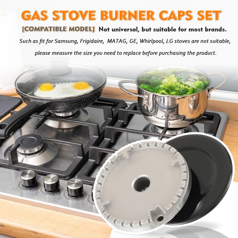 HUAREW Gas Stove Burner Caps Set, Cooker Hat Set Suitable