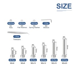 DTGN 420pcs M2 Meter Thread Assortment Bolt and Nut Kit 304 Stainless Steel M2x6/8/10/12/16/20mm Hex Socket Head Cap Bolt Set with Wrench Washer Tweezers