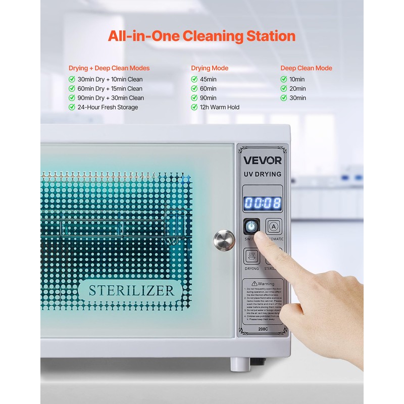 VEVOR Nail Tool Cleaning Machine, 12L Large Capacity, Multi-Functional Tool