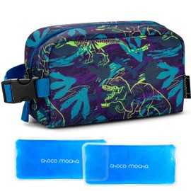 Choco Mocha Kids Freezable Snack Bag for School, Dinosaur Insulated Freezable Lunch bag for Boys, Small Cooler Bag with Ice Pack, Blue