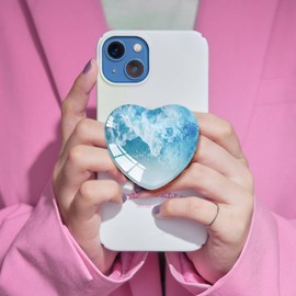 Ksadiye Expandiing Moblile Phone Grip Heart Glass Holder for Smartphones, Cell Phone Collapsible Stand（ Wave Ocean