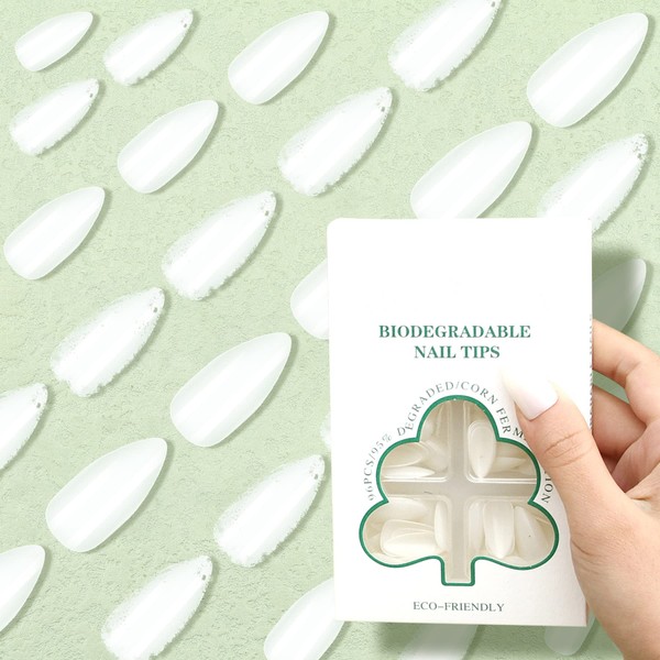Biodegradable Nail Tips Short Almond Eco-Friendly False Nails Compostable Recycled