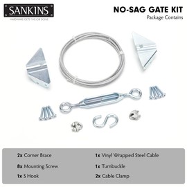 SANKINS Anti-Sag Gate Kits for Wooden Fence, Zinc Plated Steel, Gate Support Cable Kit Hardware, Gate Sag Frame Kit Hardware for Wooden Fence, Wood Gate Door Repair Kit for Outdoor, 1 Pack, Silver