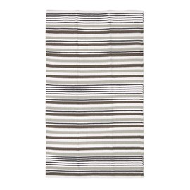 HOMESCAPES Small Modern Striped Cotton Rug Black and Grey 60 cm x 100 cm, (2ft x 3ft) (S) Contemporary Scandinavian Living Room & Bedroom Mats
