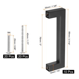 sourcing map 10 Pack Square Bar Drawer Handles, 4 Inch Hole Center Modern Drawer Pulls Kitchen Cabinets Pull Stainless Steel Slim Cupboard Pulls, Matte Black