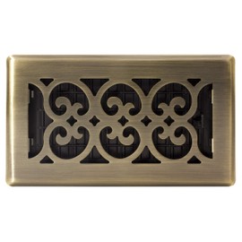 Decor Grates SPH408-A Scroll Design Floor Register, 4x8 Inches, Antique Brass Finish