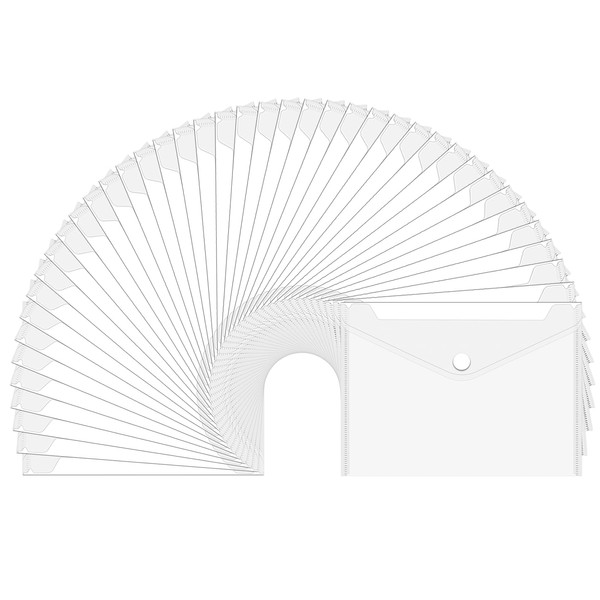 60pcs Plastic Envelopes with Button Snap Closure,A4 Clear Plastic Folders,Waterproof