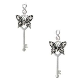Delight Jewelry Silvertone Antiqued Butterfly Key with AB Crystals Silvertone Infinity Post Earrings