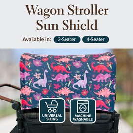 The Blessed Mama Co - Wagon Stroller Canopy Accessories, Adjustable Stroller Cover with Sun Shield, Purple Dinosaur, 4 Seater, 51”x 38”x 0.5”