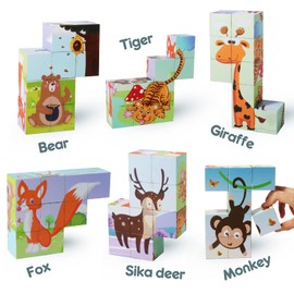 TOKBLOK Magnetic Cube Blocks, 9PCS Toddler Puzzles, Wild Animals Pattern Sorting Stacking Game Early Learning Educational Gift for Ages 3, 4, 5,6 Boys Girls