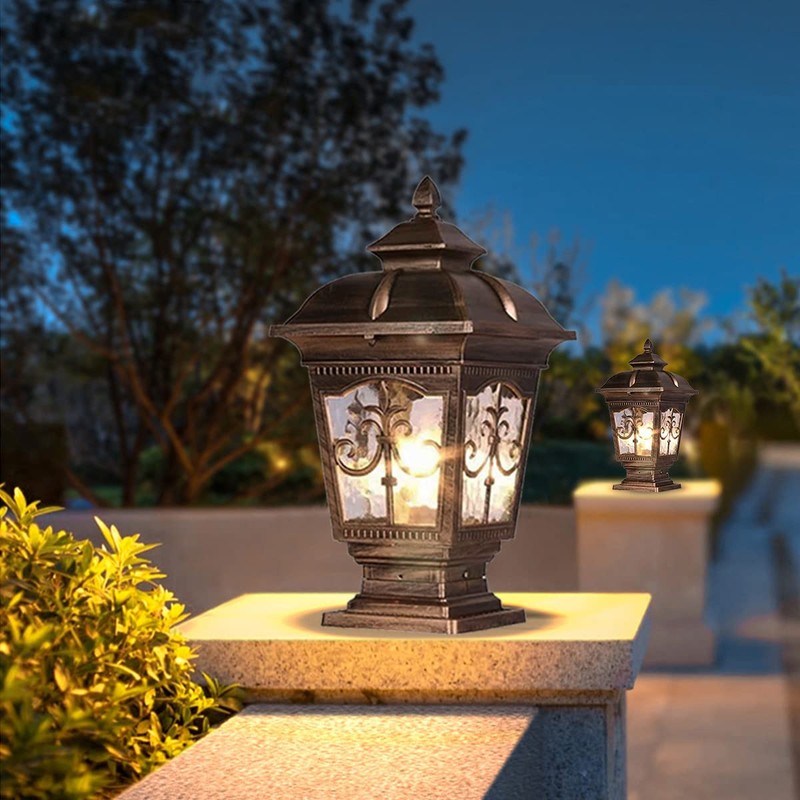 PTOUG 2 Pack Outdoor Post Light, Bronze Post Lamp Fixture,
