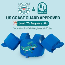 Aurya Kids Swim Vest for 33-55 Pounds Boys and Girls, Coast Guard Approved Toddler Arm Floaties, Baby Swimming Wings Water Float Vests Learn to Swim