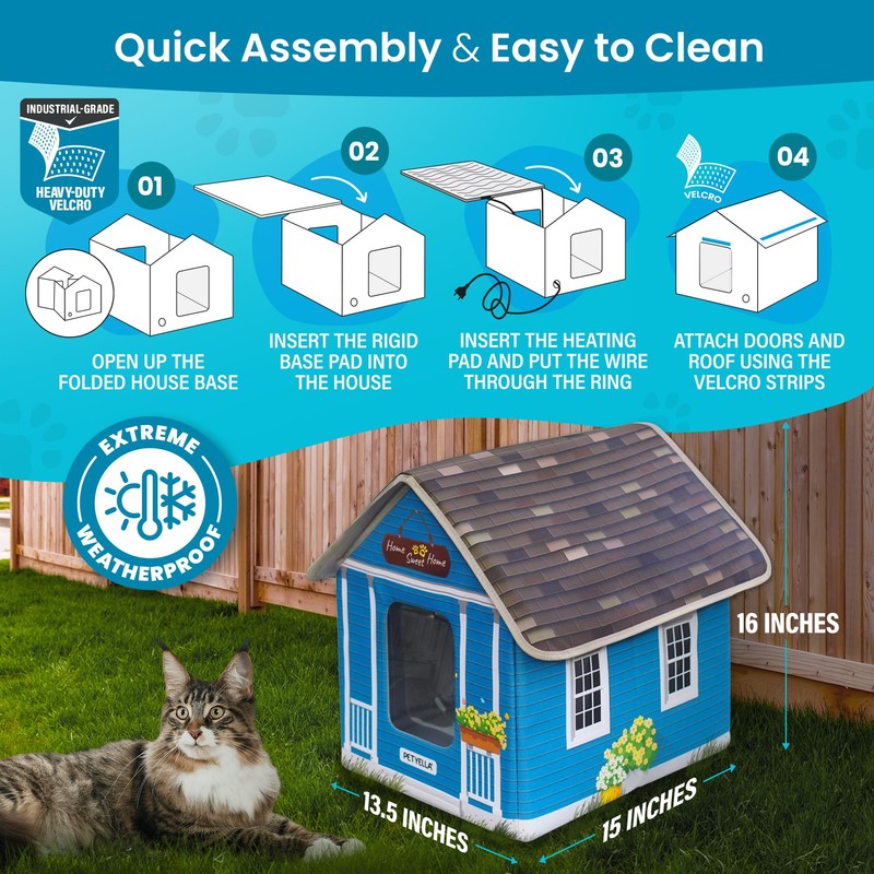 Deluxe Heated Cat House for Winter - Weatherproof, Insulated, Easy