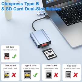 Adaptador de memoria CFexpress tipo B y lector de tarjetas SD 2 en 1 USB-C y USB-A tipo B con lector USB 3.2 (Gen 2) 10Gbps CF Express tipo B aleación