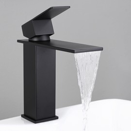 KES Bathroom Sink Faucet Single Hole, Black Bathroom Faucet Waterfall Faucet with Supply Lines for Bathroom Sink, SUS304 Stainless Steel, L3158ALF-BK