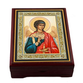 Rosary Box Angel Guardian Angel Wooden Icon Decoupage Box For Beads, Rosary, Keepsake Holder 5 Inch, Religious Gift for Man Woman