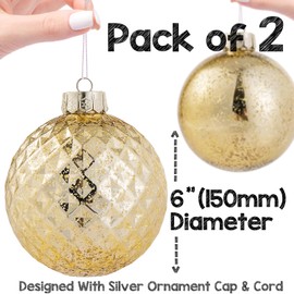 Jumbo Mercury Christmas Ball Ornaments 6" Gold Christmas Ornaments Shatterproof Plastic Christmas Tree Decorations for Xmas Holiday Party Decor - Set of 2