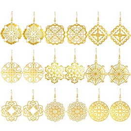 9 Pairs 18K Gold Plated Stainless Steel Dangle Earrings Teardrop Geometric Statement Earrings Pack Boho Gold Earrings for Women Trendy Set (2 Gold)