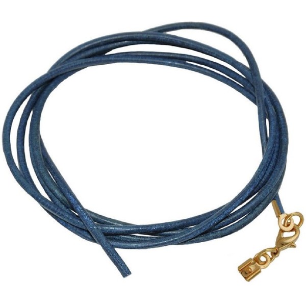 Unbespielt Leather Cord Necklace Blue Lobster Clasp Gold-Coloured 1 m