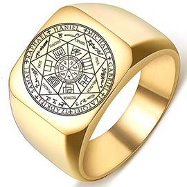 Dacai The Seals of The Seven Archangels Protection Amulet Seal Solomon Kabbalah Mens Womens Stainless Steel Polished Ring