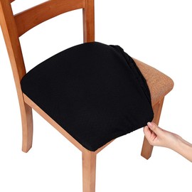 smiry Stretch Chair Seat Covers for Dining Room, Black 6PC Jacquard Dining Chair Seat Cushion Protectors Chair Slipcovers