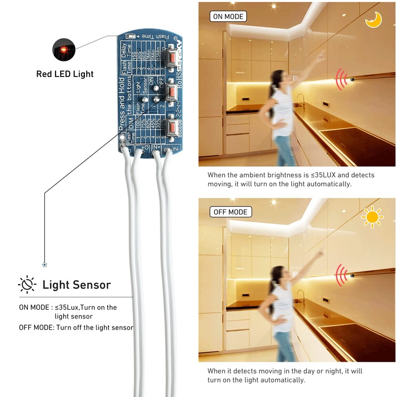 SENSKY BS010BW DC 12v to 24v 3A Mini Dimmable Pir